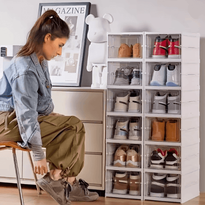 6 Layer Stackable Transparent Shoe Storage Box Organizer