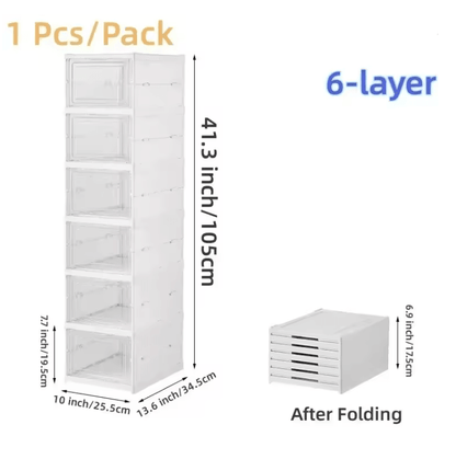 6 Layer Stackable Transparent Shoe Storage Box Organizer
