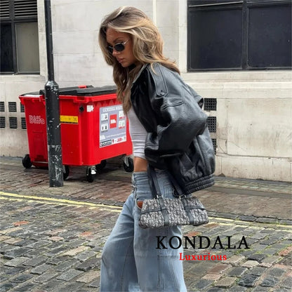 Women's Black Leather Jacket, Casual Chic Oversized Coat, 2025 Fall Fashion, Long Sleeve with Button Closure
