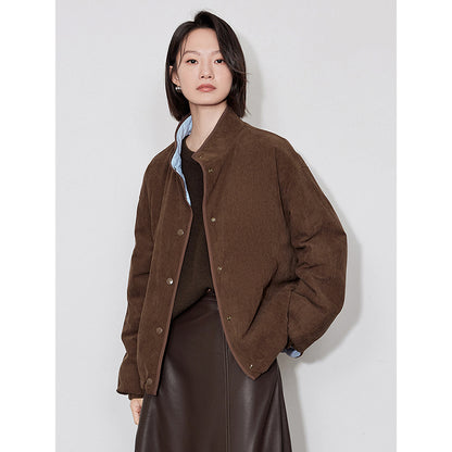 Elegant Women's Winter Coat, Thick Cotton Long Sleeve Outwear, Contrast Color Splicing Lapel Collar Jacket