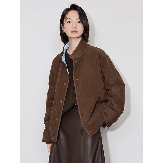 Elegant Women's Winter Coat, Thick Cotton Long Sleeve Outwear, Contrast Color Splicing Lapel Collar Jacket