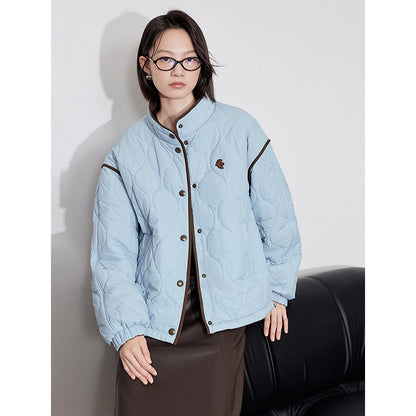 Elegant Women's Winter Coat, Thick Cotton Long Sleeve Outwear, Contrast Color Splicing Lapel Collar Jacket