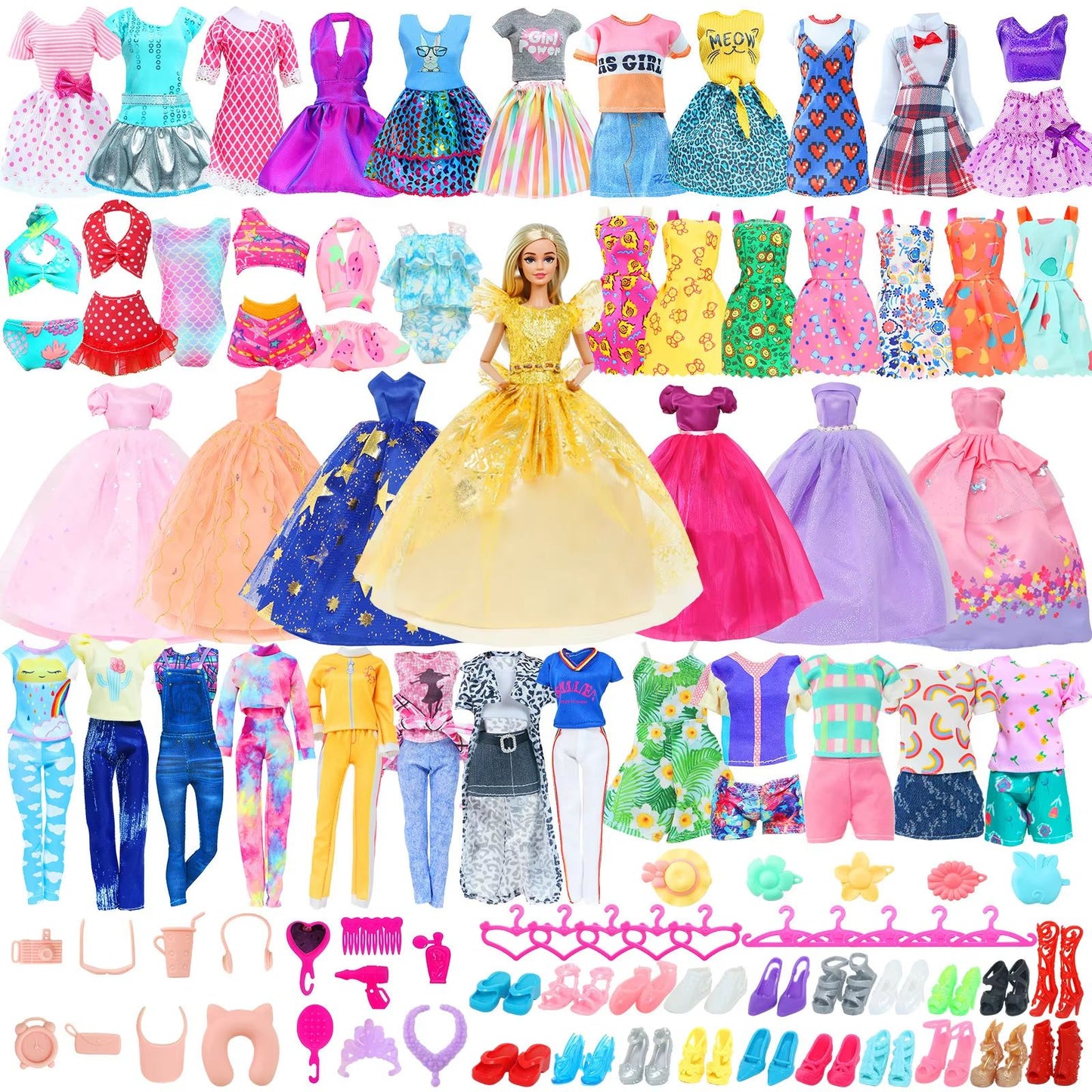 50-Piece Handmade Doll Clothes & Accessories Set for 11.5-Inch Dolls Fashion Outfits, Dresses, and Play Accessories