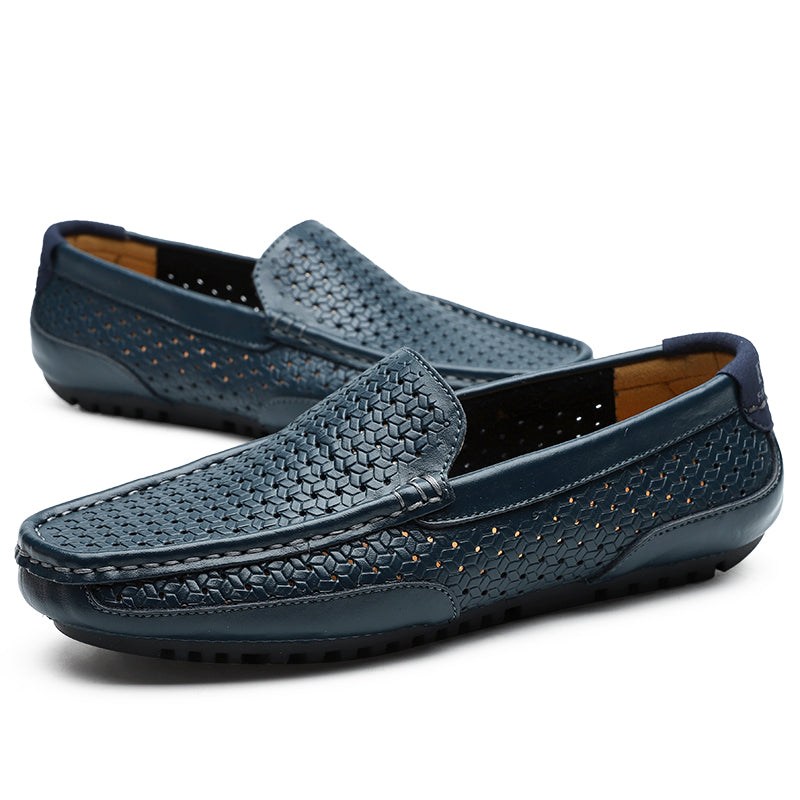 Luxury Italian Designer Mens Loafers, Soft Genuine Leather Casual Moccasins, Breathable Slip-On Boat Shoes for Summer