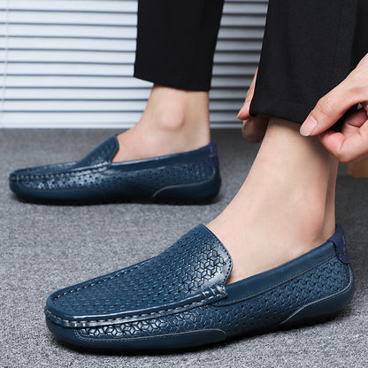 Luxury Italian Designer Mens Loafers, Soft Genuine Leather Casual Moccasins, Breathable Slip-On Boat Shoes for Summer