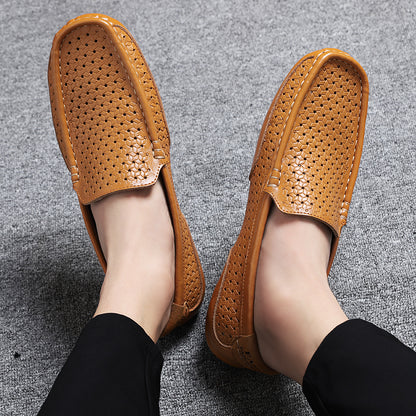 Luxury Italian Designer Mens Loafers, Soft Genuine Leather Casual Moccasins, Breathable Slip-On Boat Shoes for Summer