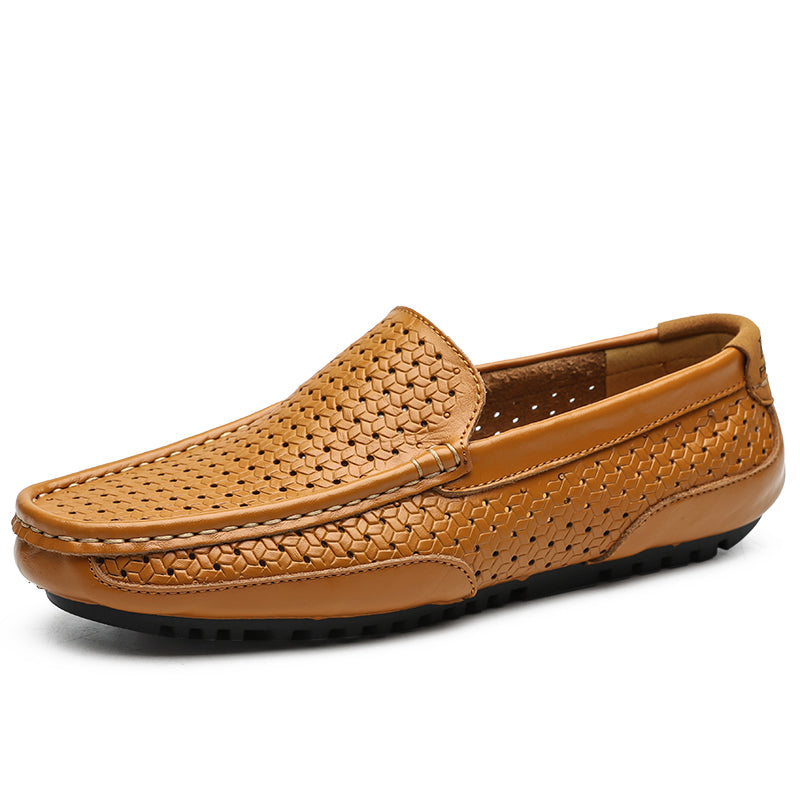 Luxury Italian Designer Mens Loafers, Soft Genuine Leather Casual Moccasins, Breathable Slip-On Boat Shoes for Summer