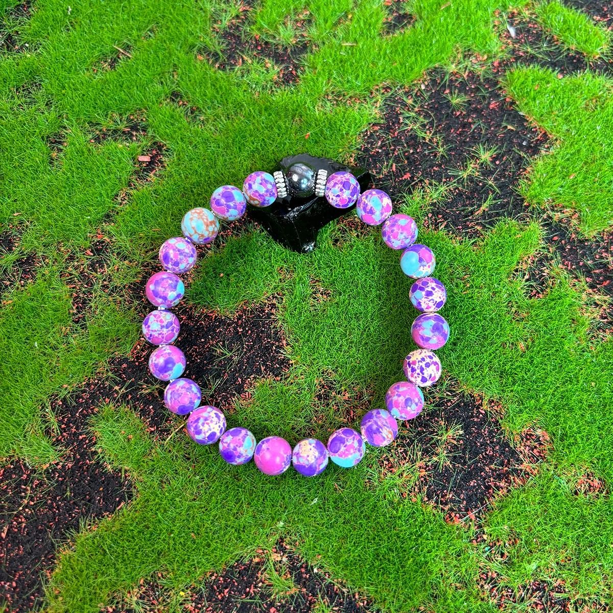 Bohemian Purple Stone Beaded Stretch Bracelet for Men & Women