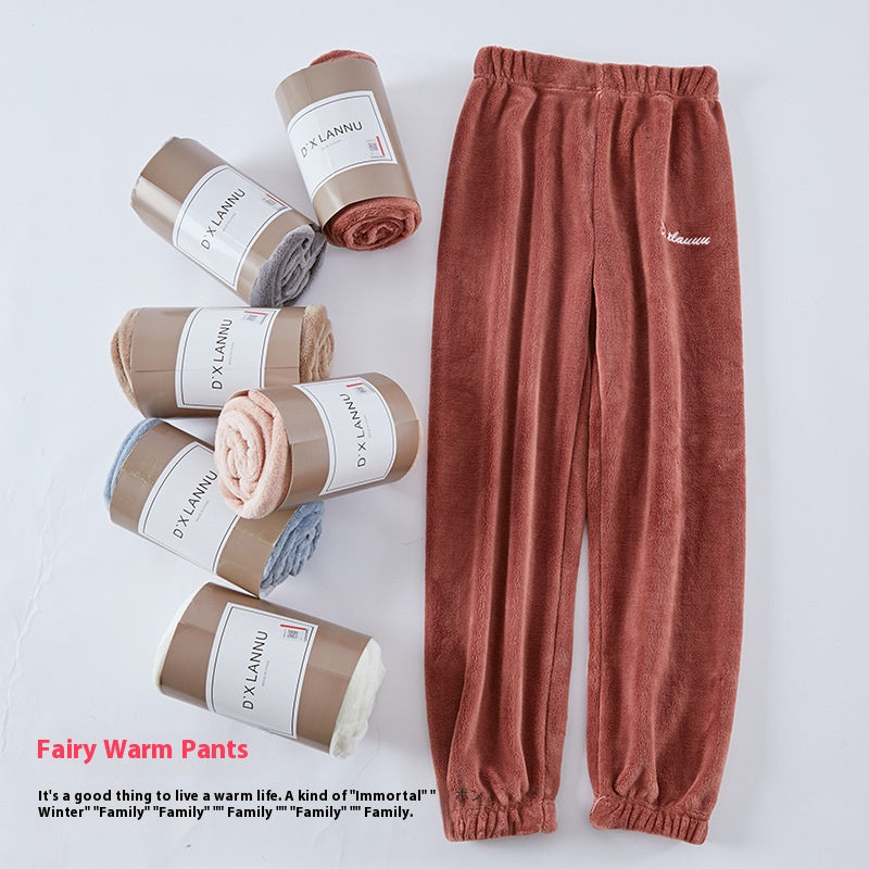 Cozy Winter Pajama Pants for Women, Thickened Coral Fleece, Fairy Print Loungewear, Autumn and Winter Homewear
