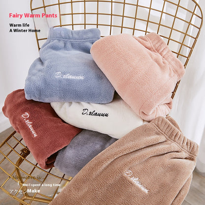 Cozy Winter Pajama Pants for Women, Thickened Coral Fleece, Fairy Print Loungewear, Autumn and Winter Homewear