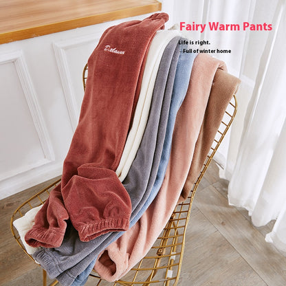 Cozy Winter Pajama Pants for Women, Thickened Coral Fleece, Fairy Print Loungewear, Autumn and Winter Homewear