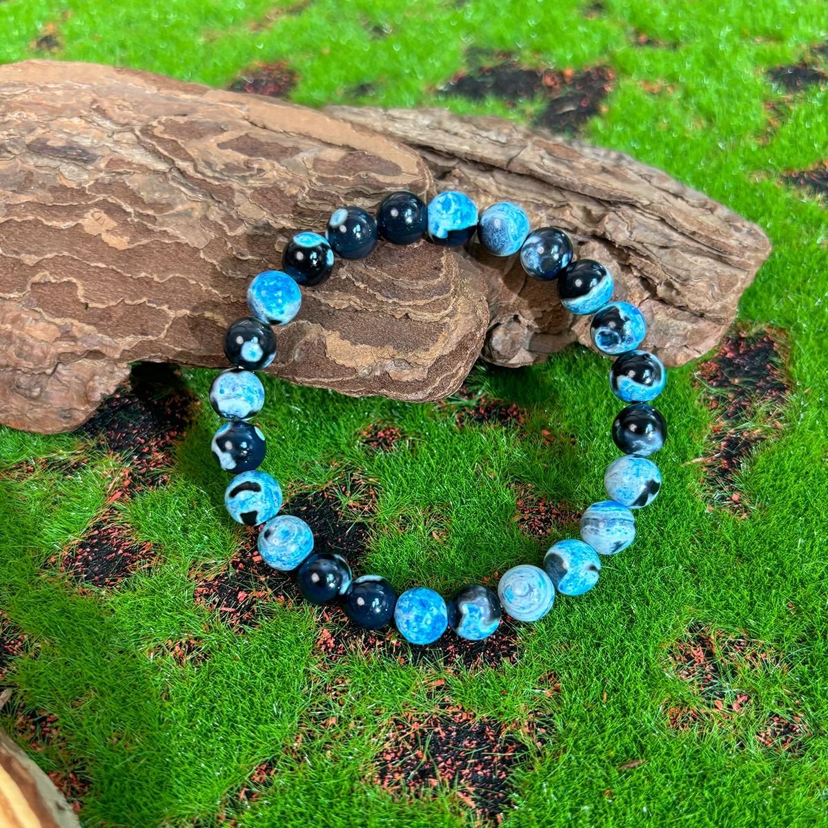 Blue Fire Agate 8mm Beaded Bracelet for Relaxation and Clarity