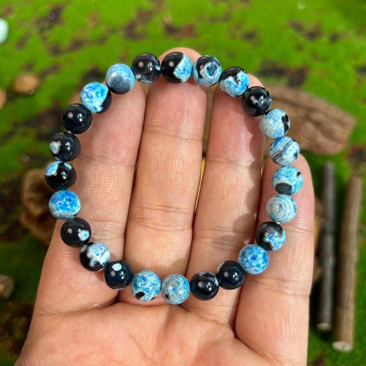 Blue Fire Agate 8mm Beaded Bracelet for Relaxation and Clarity