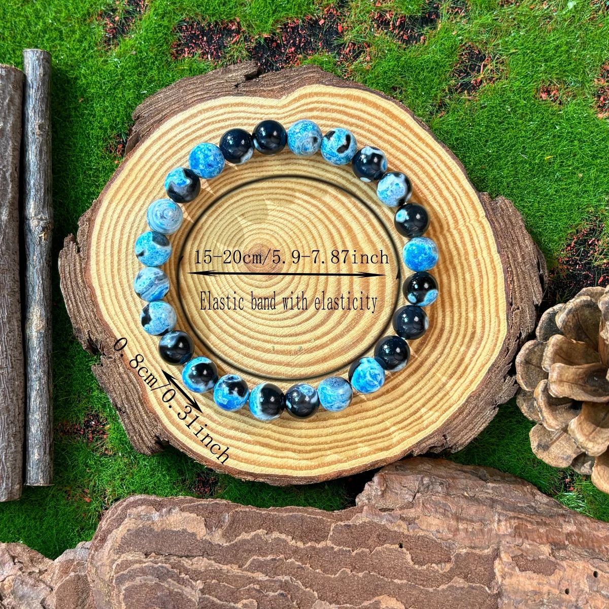 Blue Fire Agate 8mm Beaded Bracelet for Relaxation and Clarity