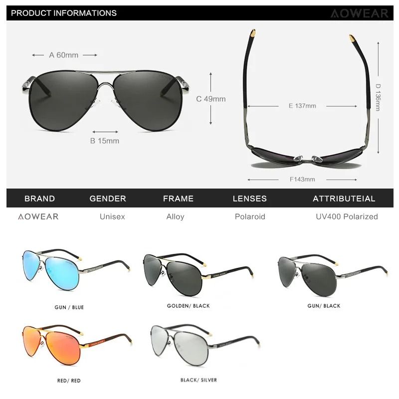 AOWEAR Mens Aviation Polarized HD Mirror Sunglasses