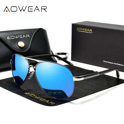 AOWEAR Mens Aviation Polarized HD Mirror Sunglasses