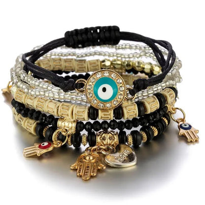 Bohemian Charm Bracelet Set with Heart and Beaded Details for Women