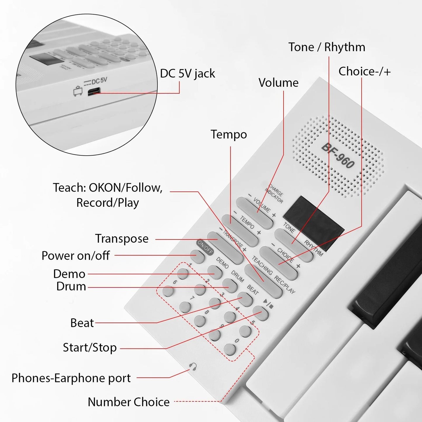61 Key Foldable Electronic Piano with LED Display and Built In Battery for Portable Music Practice and Performance