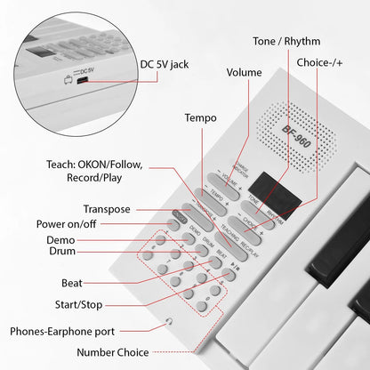 61 Key Foldable Electronic Piano with LED Display and Built In Battery for Portable Music Practice and Performance