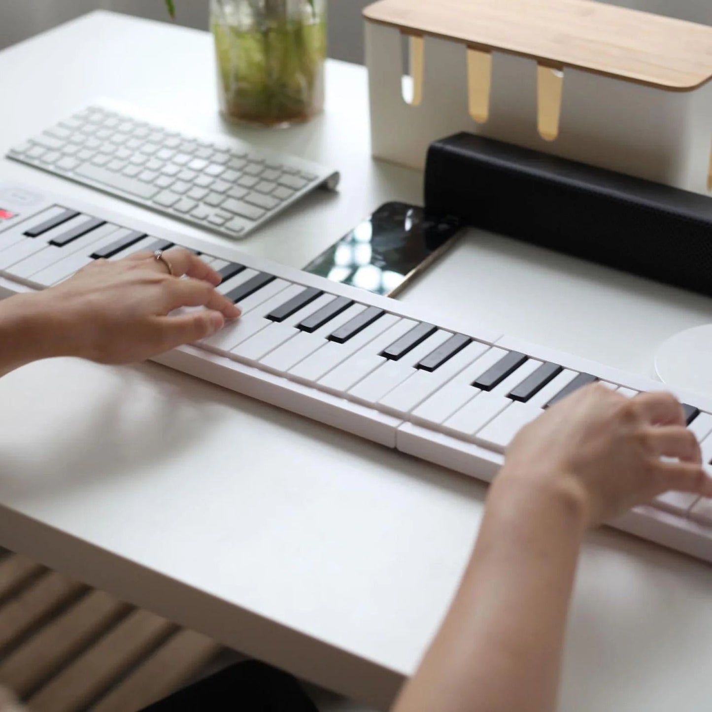 61 Key Foldable Electronic Piano with LED Display and Built In Battery for Portable Music Practice and Performance