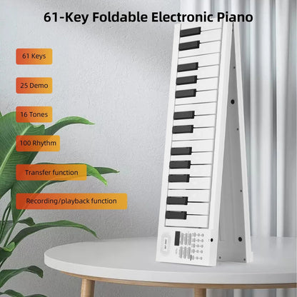 61 Key Foldable Electronic Piano with LED Display and Built In Battery for Portable Music Practice and Performance