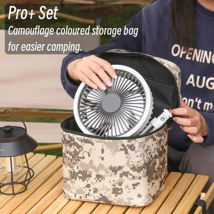 Portable Camping Fan with Power Bank LED Light and Tripod Stand