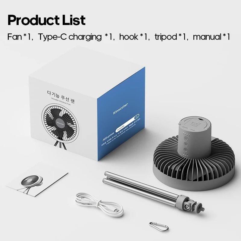 Portable Camping Fan with Power Bank LED Light and Tripod Stand