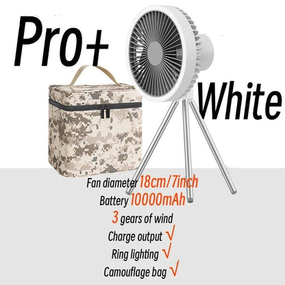 Portable Camping Fan with Power Bank LED Light and Tripod Stand