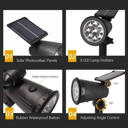 9 LED Solar Spotlight for Outdoor Garden and Pathway Lighting