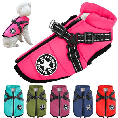 Waterproof Warm Dog Jacket with Built In Harness Winter Coat for Small and Large Dogs