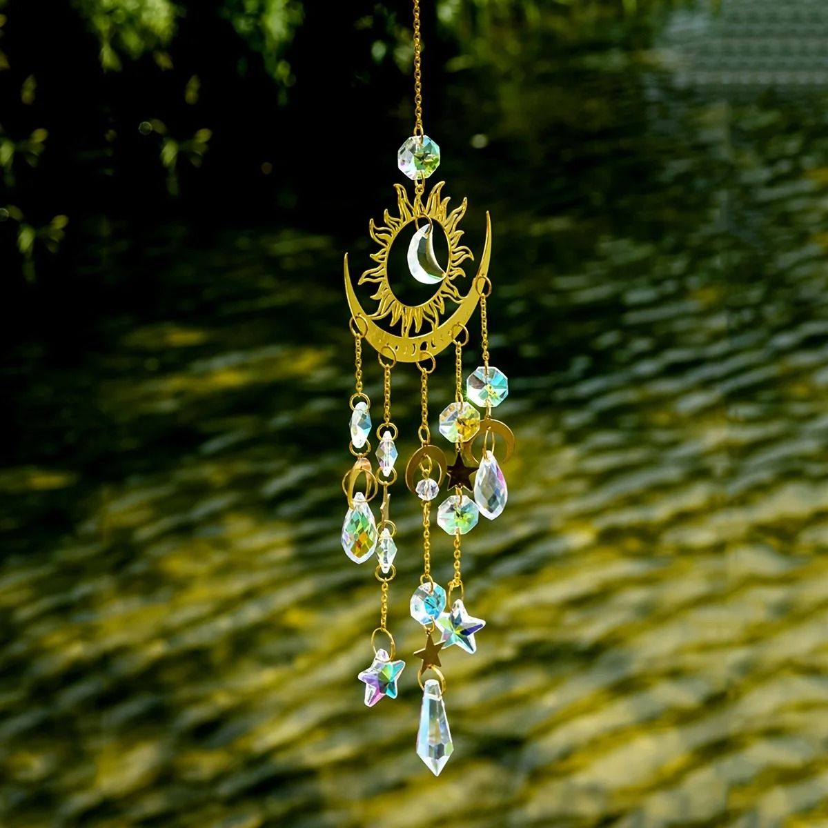 Star and Moon Wind Chime Pendant Sun Catcher Garden Hanging Decoration
