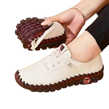 Women Casual Leather Lace Up Flat Sneakers Comfortable Spring Loafers