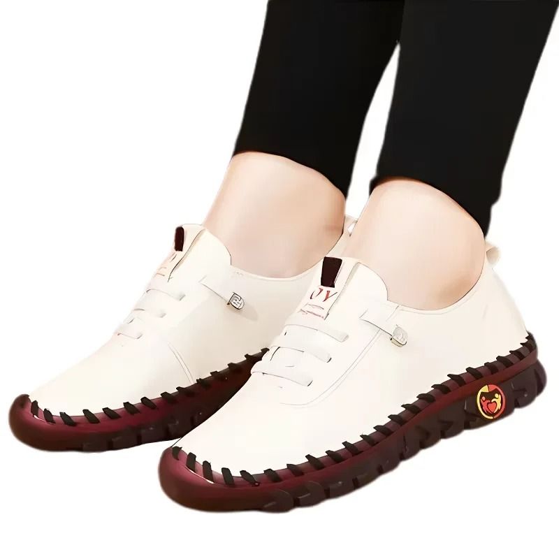 Women Casual Leather Lace Up Flat Sneakers Comfortable Spring Loafers