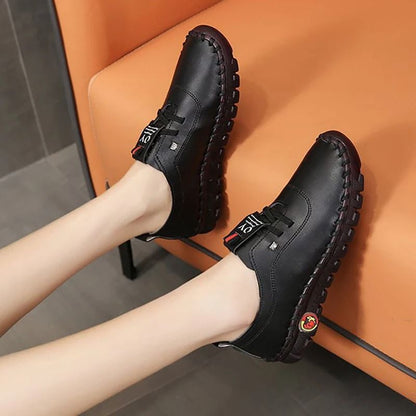 Women Casual Leather Lace Up Flat Sneakers Comfortable Spring Loafers