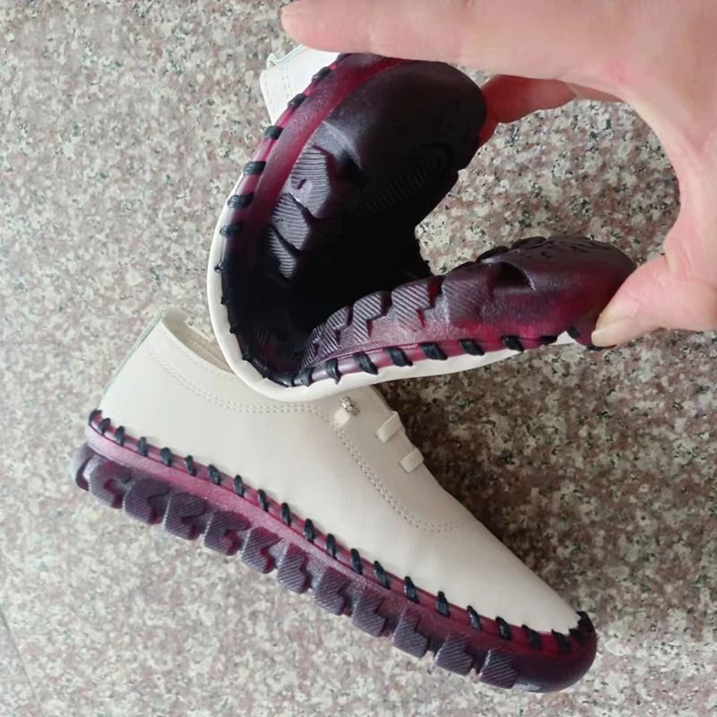 Women Casual Leather Lace Up Flat Sneakers Comfortable Spring Loafers