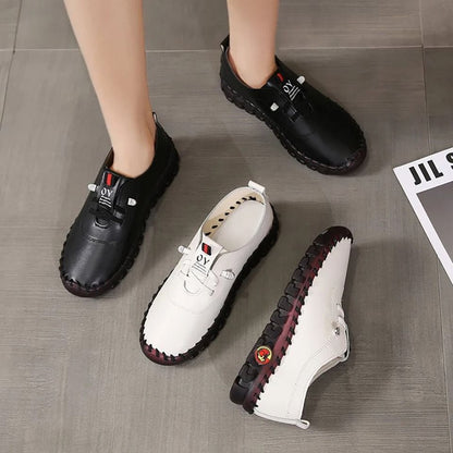 Women Casual Leather Lace Up Flat Sneakers Comfortable Spring Loafers
