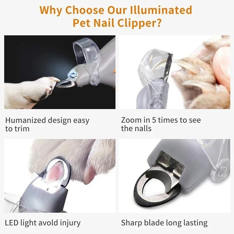 Pet Nail Clipper with LED Light Professional Cat and Dog Nail Trimmer Cutter