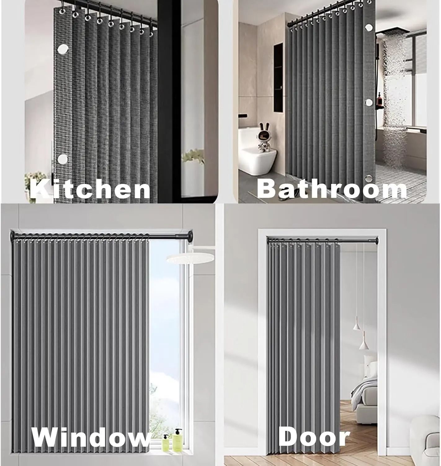 Waterproof Folding Linen Shower Curtain with Magnets for Walk In Bathroom