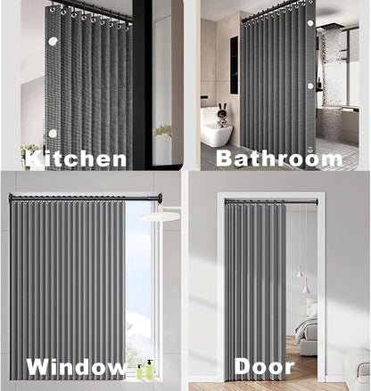 Waterproof Folding Linen Shower Curtain with Magnets for Walk In Bathroom
