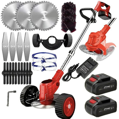 Cordless Lawn Trimmer and Weed Wacker with 2 Li Ion Batteries and 3 Blade Types