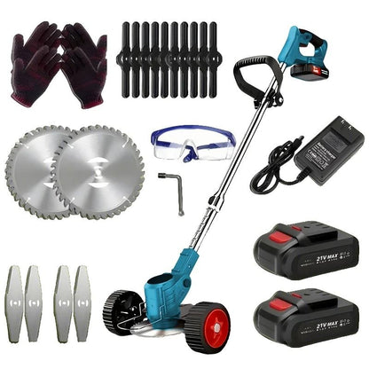 Cordless Lawn Trimmer and Weed Wacker with 2 Li Ion Batteries and 3 Blade Types