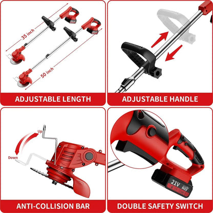 Cordless Lawn Trimmer and Weed Wacker with 2 Li Ion Batteries and 3 Blade Types
