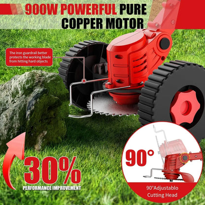Cordless Lawn Trimmer and Weed Wacker with 2 Li Ion Batteries and 3 Blade Types