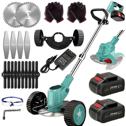 Cordless Lawn Trimmer and Weed Wacker with 2 Li Ion Batteries and 3 Blade Types