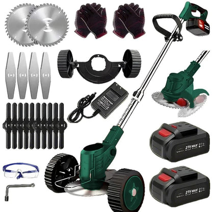 Cordless Lawn Trimmer and Weed Wacker with 2 Li Ion Batteries and 3 Blade Types