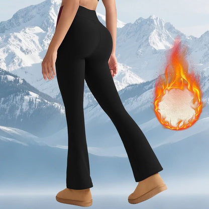 Women High Waist Thick Fleece Lined Flared Pants Winter Warm Leggings for Casual and Outdoor Wear