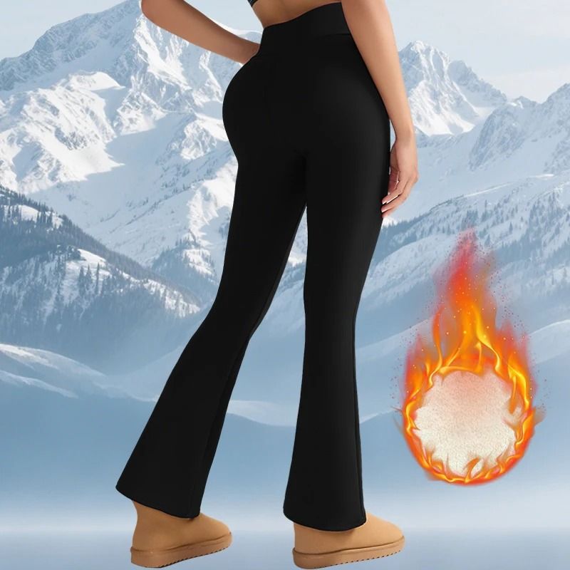Women High Waist Thick Fleece Lined Flared Pants Winter Warm Leggings for Casual and Outdoor Wear