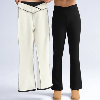 Women High Waist Thick Fleece Lined Flared Pants Winter Warm Leggings for Casual and Outdoor Wear