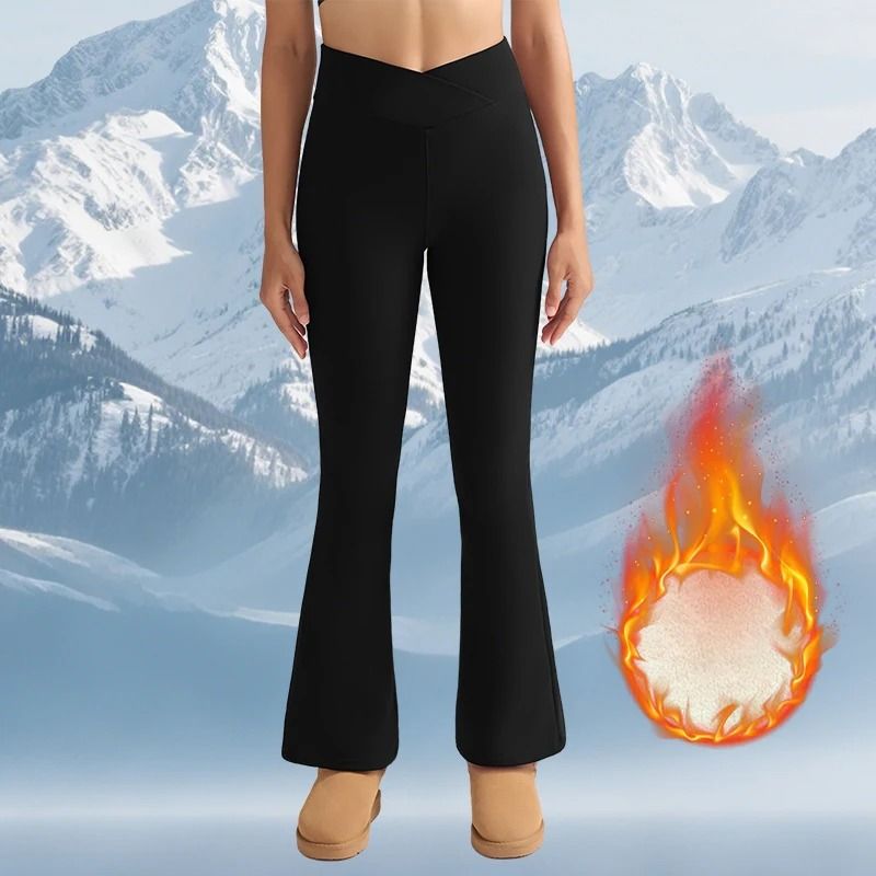 Women High Waist Thick Fleece Lined Flared Pants Winter Warm Leggings for Casual and Outdoor Wear