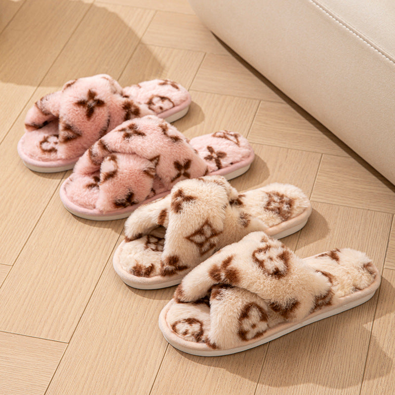 Luxury Fluffy Womens Slippers, Designer Fuzzy Fur Slides, Plush Flats for Autumn Winter Home Comfort